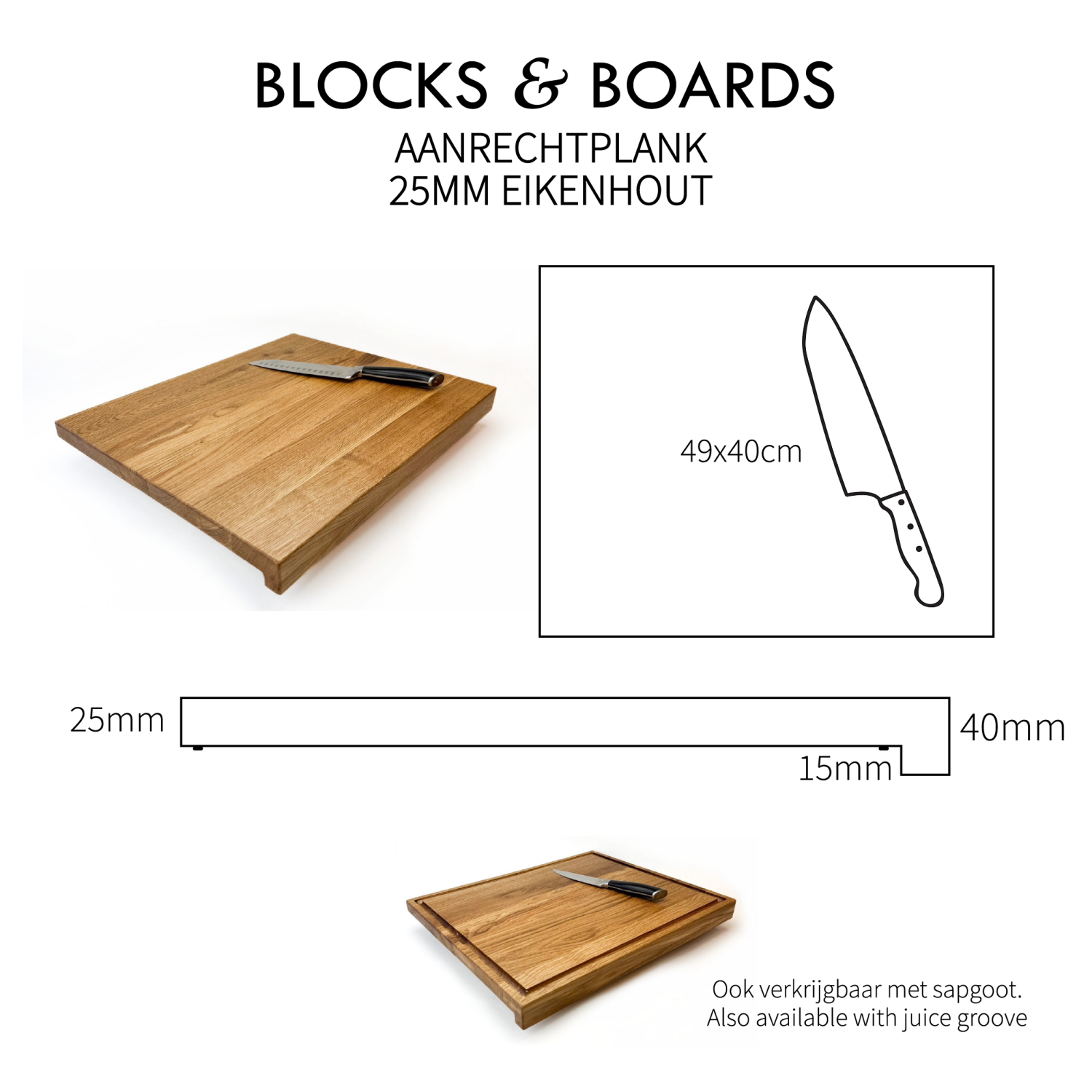 Aanrechtplank eiken met goot