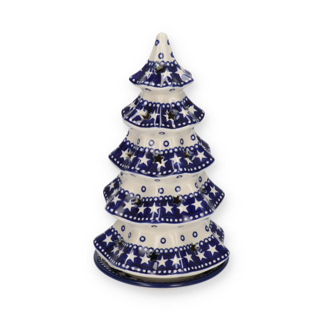 Bunzlau Theelicht kerstboom 25cm Blue Stars