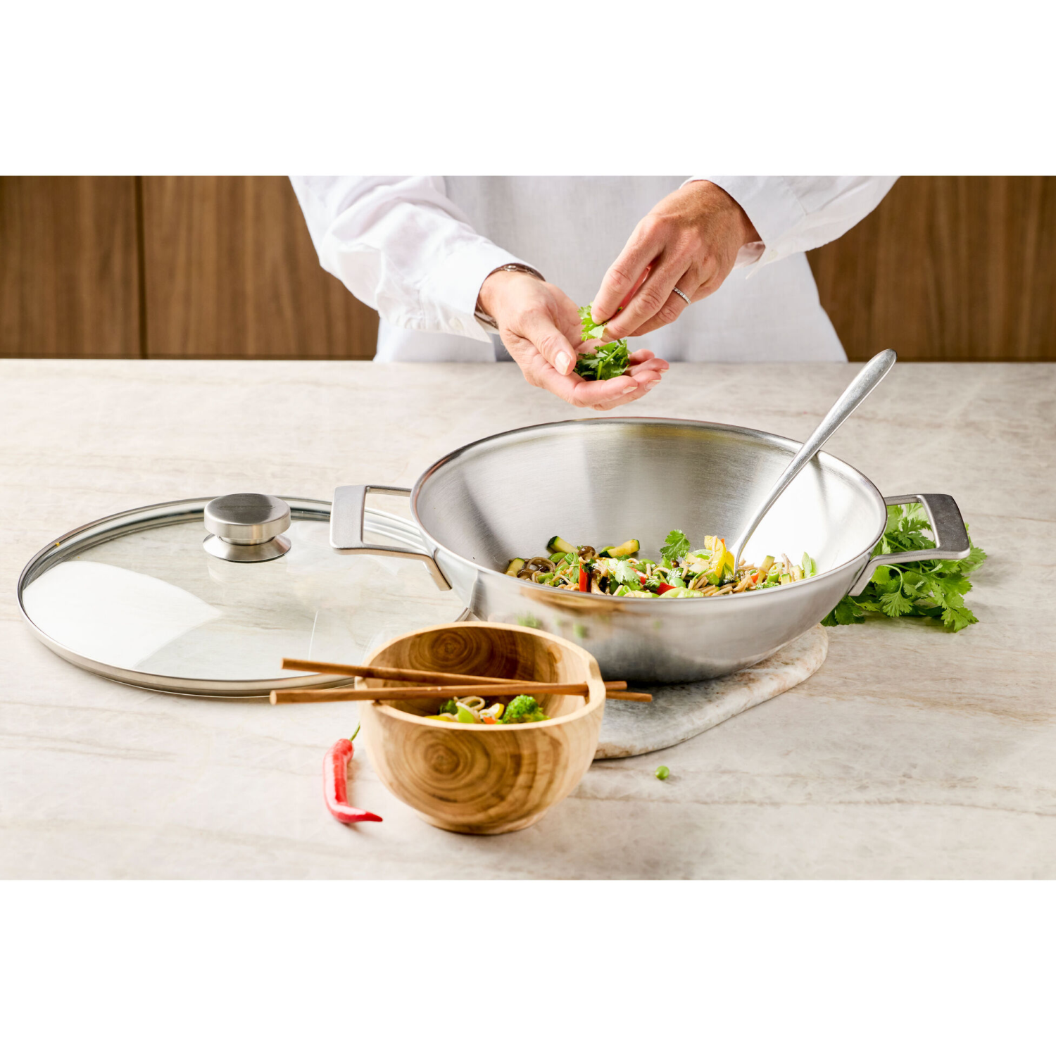 Demeyere industry Wok 30cm vlakke bodem + deksel