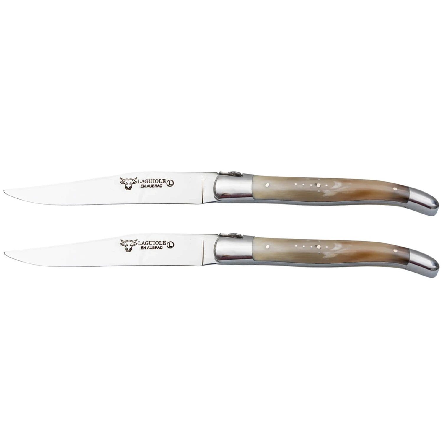 Laguiole en Aubrac Steakmes 2 delig Flames Cow Horn
