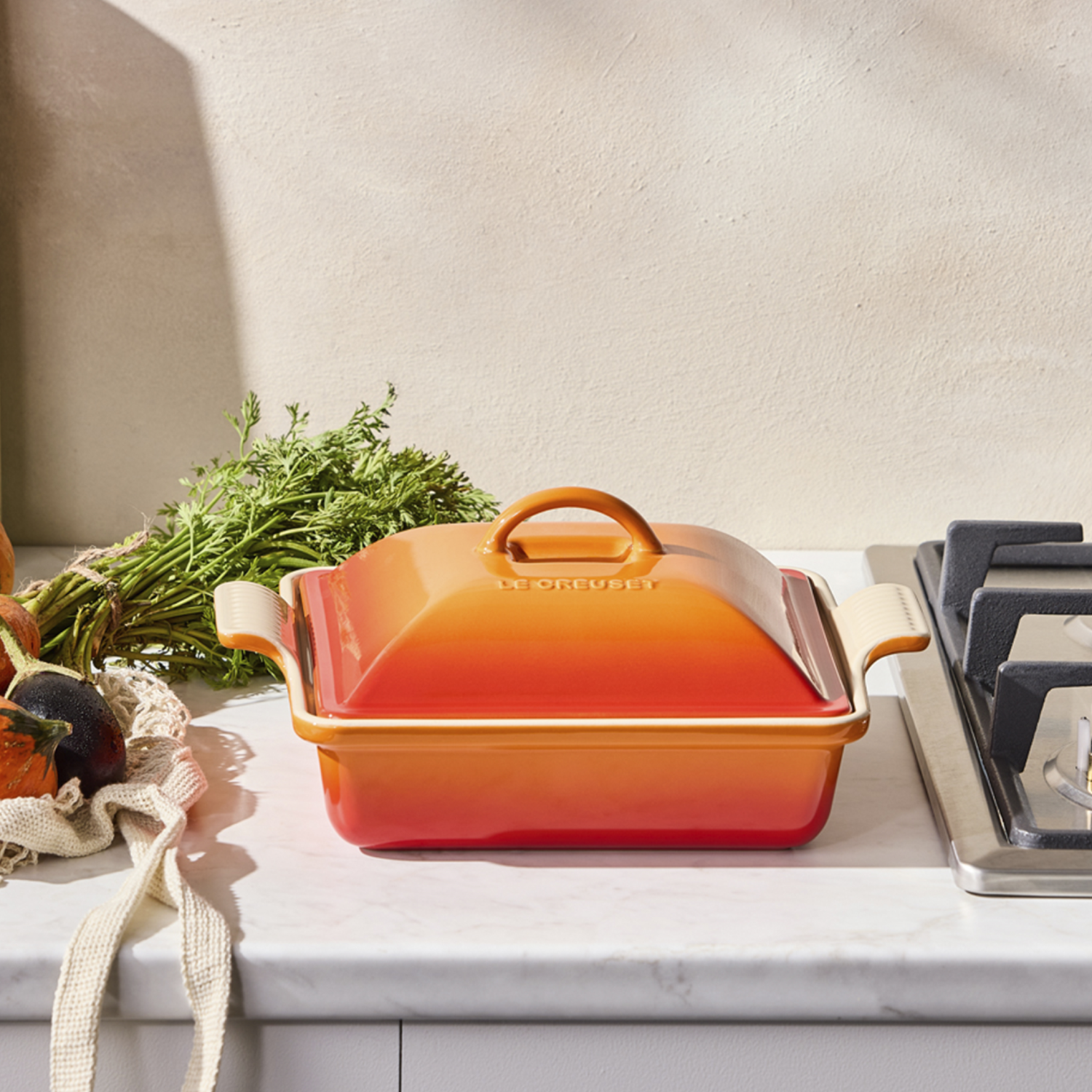 Le Creuset Ovenschaal vierkant met deksel Oranjerood 2,4L