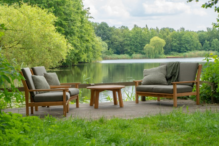 Loungestoel teak, incl. kussen