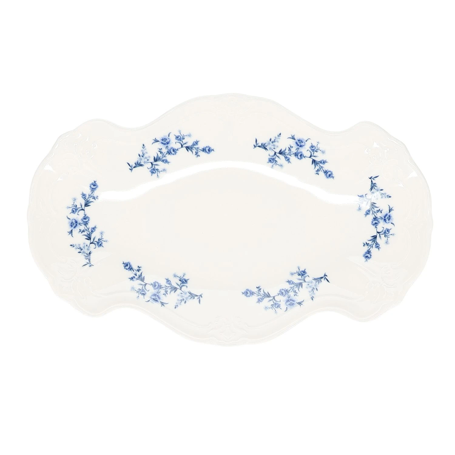 BonBistro Retro Serveerschaal 39x25 cm Blue Flower