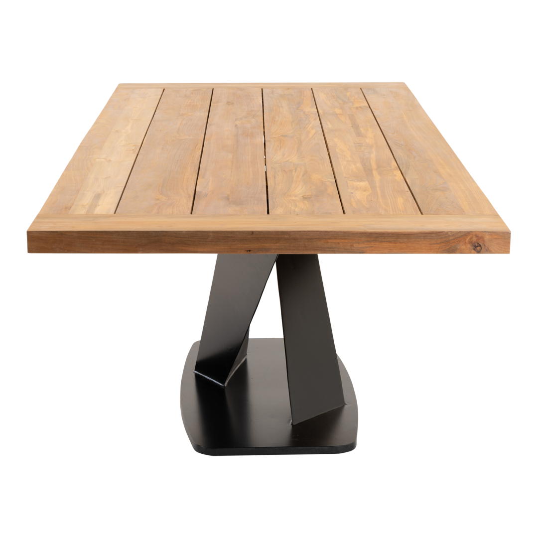 Tafel Taranto recycled teak met zwart stalen poot 240x100cm